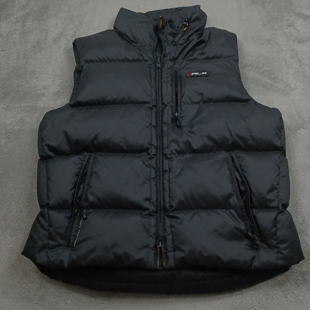 RLX Ralph Lauren Vest Mens XL Black Puffer Down Full Zip Quilted RLX